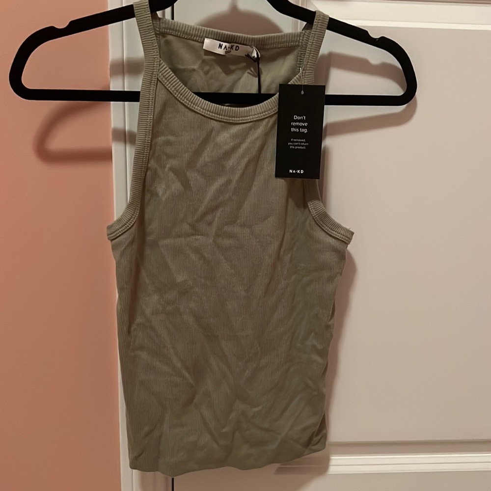 NA-KD Ribbed Tank Top in Light Khaki (S)